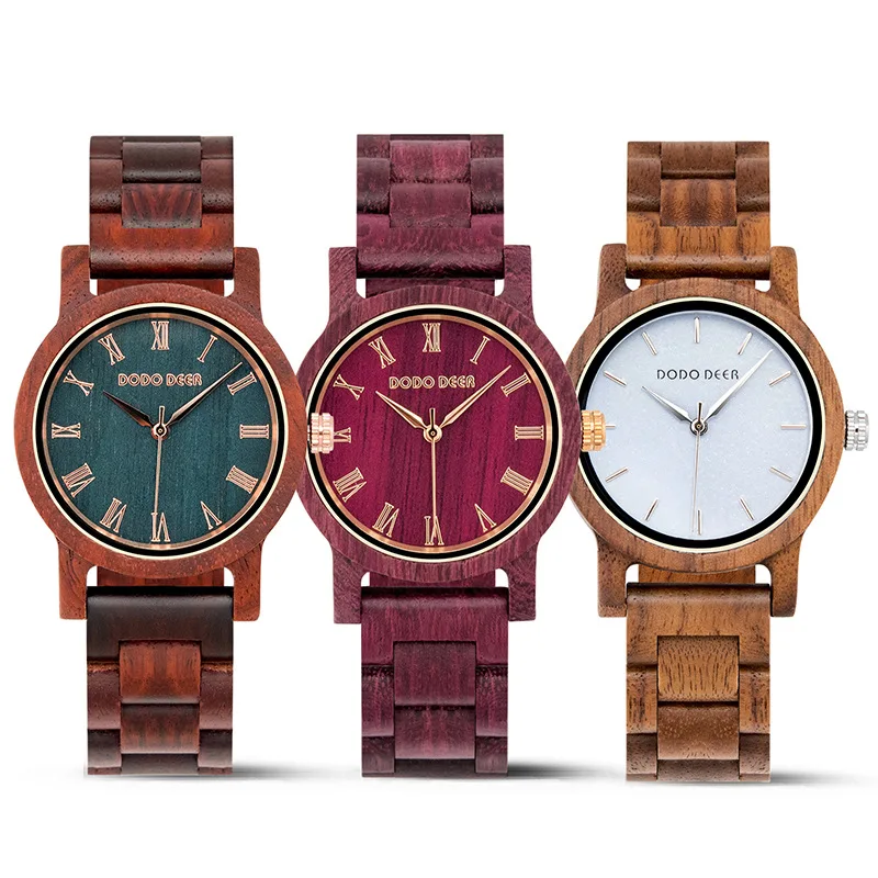 Women Wood Quartz Watch Wooden Case Strap Band Orologio with Simple Dial Vintage Clock Ladies Sandalwood Reloj Retro Wristwatch