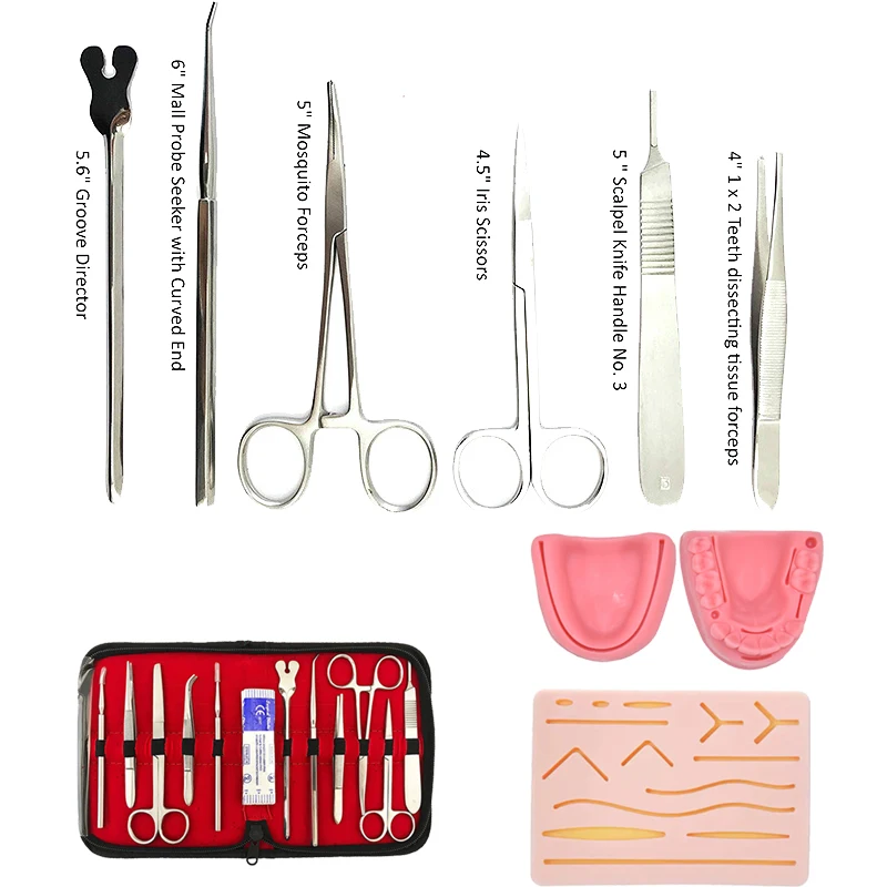 Stainless Steel Probe Scissors Tweezers Student Experimental Tool Combination Kit Model Suture Practice Combination Kit Tools