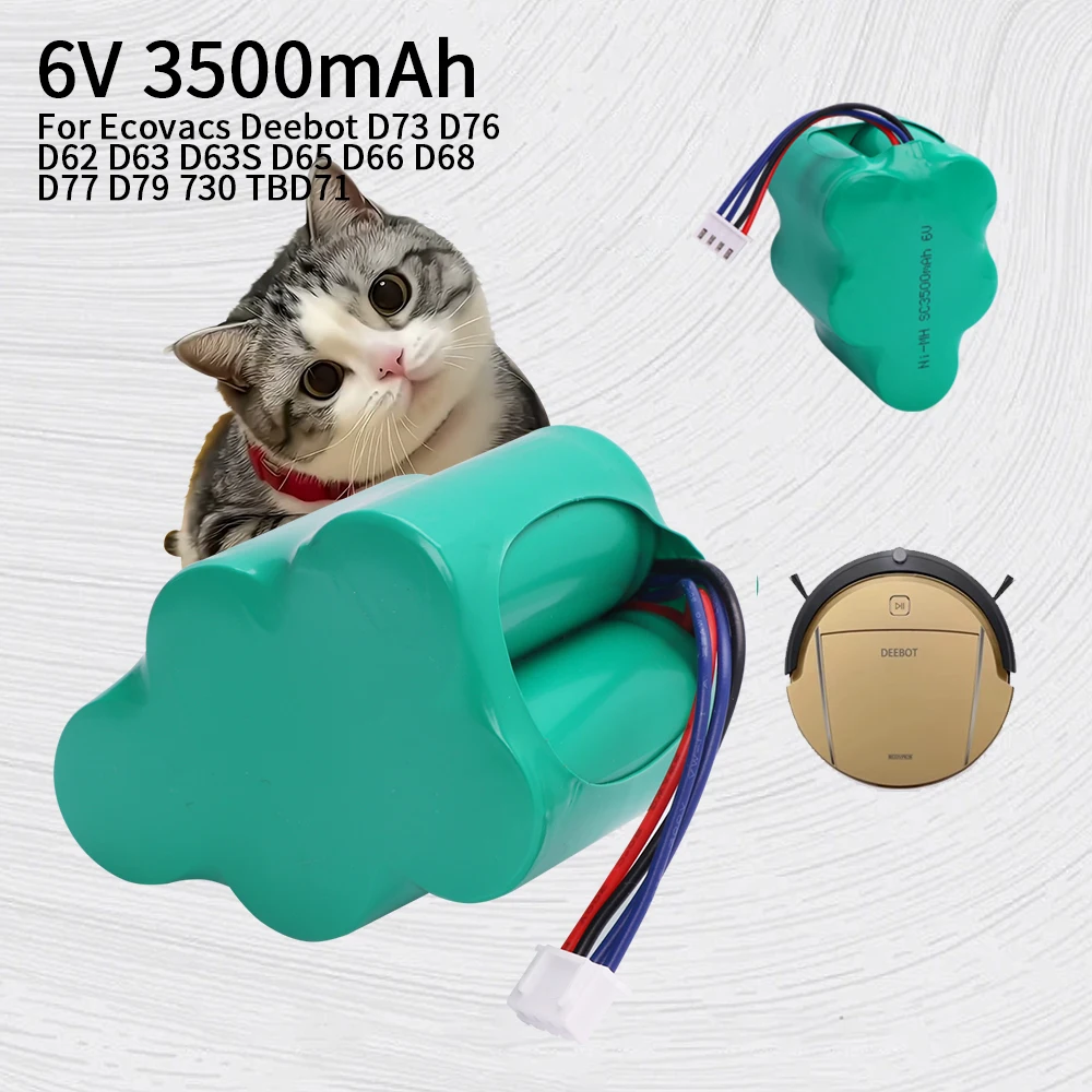 Bateria robô aspirador de pó 6v ni-mh 3500mah para 620 710 d73 d76 ecovacs lp43sc 3300p5 se encaixa cod rb001 cen630 tbd71 etc.