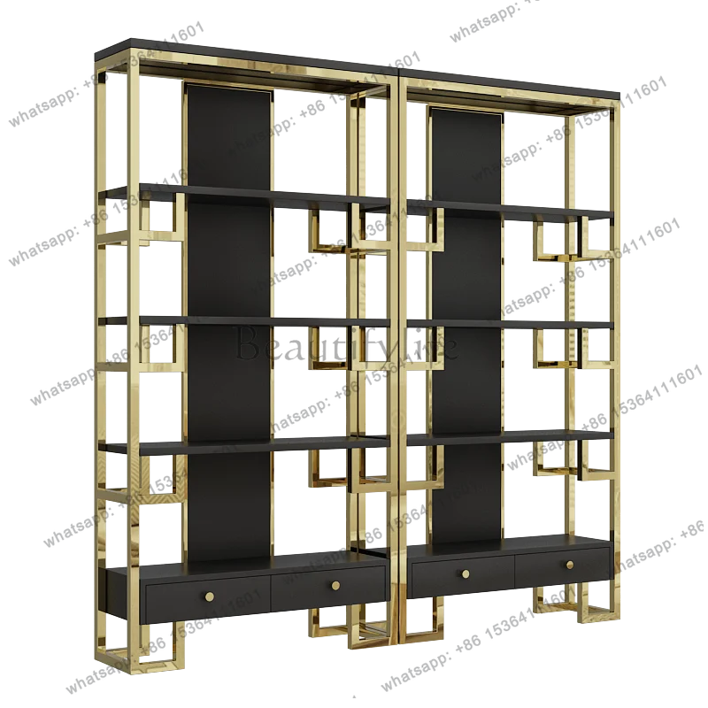 Modern light luxury stainless steel creative bookshelf floor display rack wrought iron partition shelf