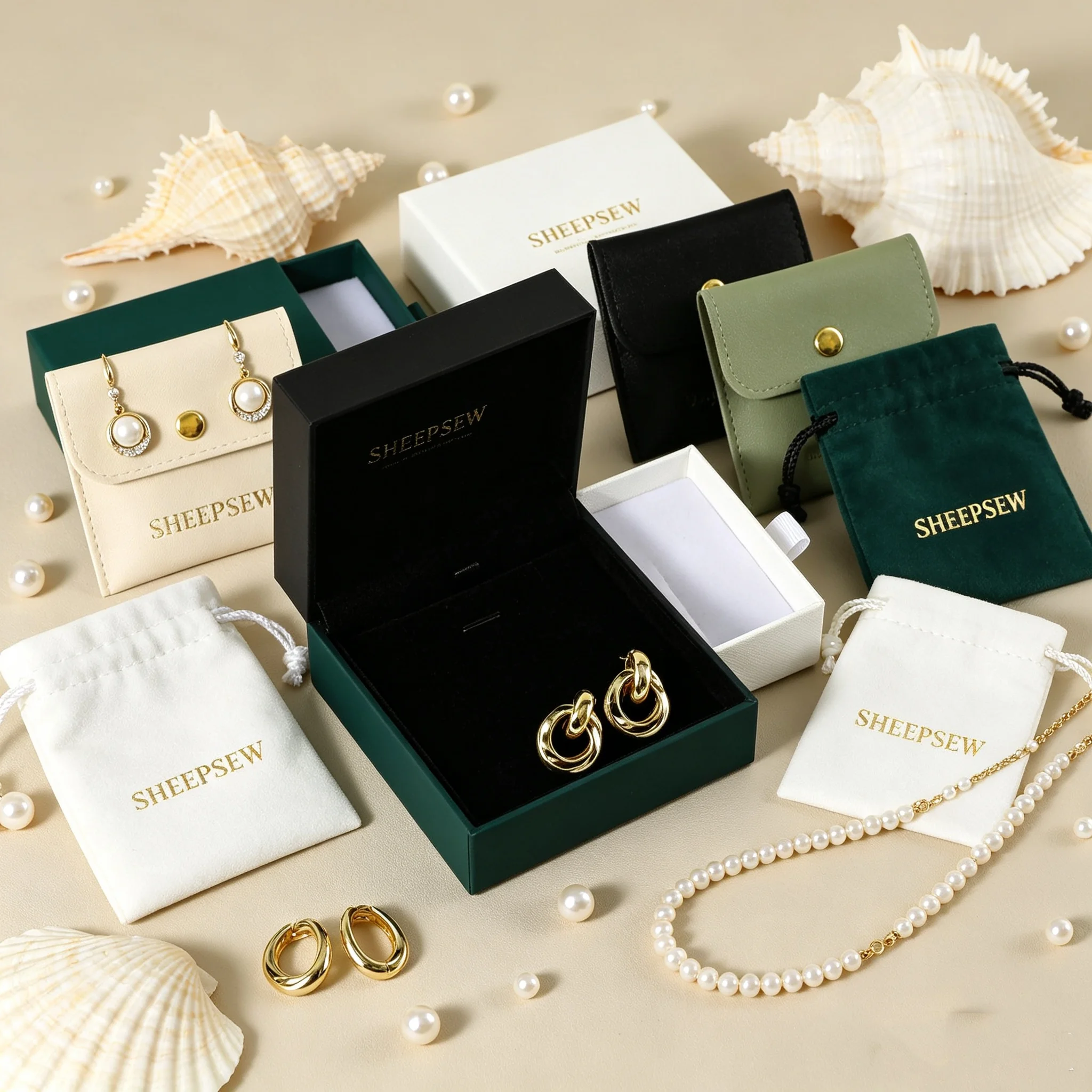 SheepSew Elegant 99cm Sliding Jewelry Box Kit With 88cm Microfiber Pouches Hot Stamping Universal Stock Logo Ready For Fast Holi