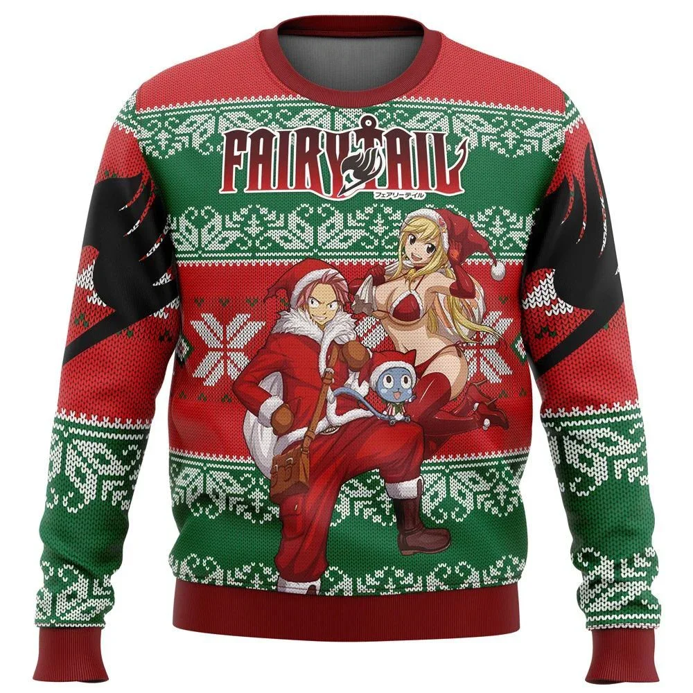 Fairy Tail Chibi XMAS Ugly Christmas Sweater Gift Santa Claus Pullover Men 3D Sweatshirt And Top Autumn And Winter Clothi