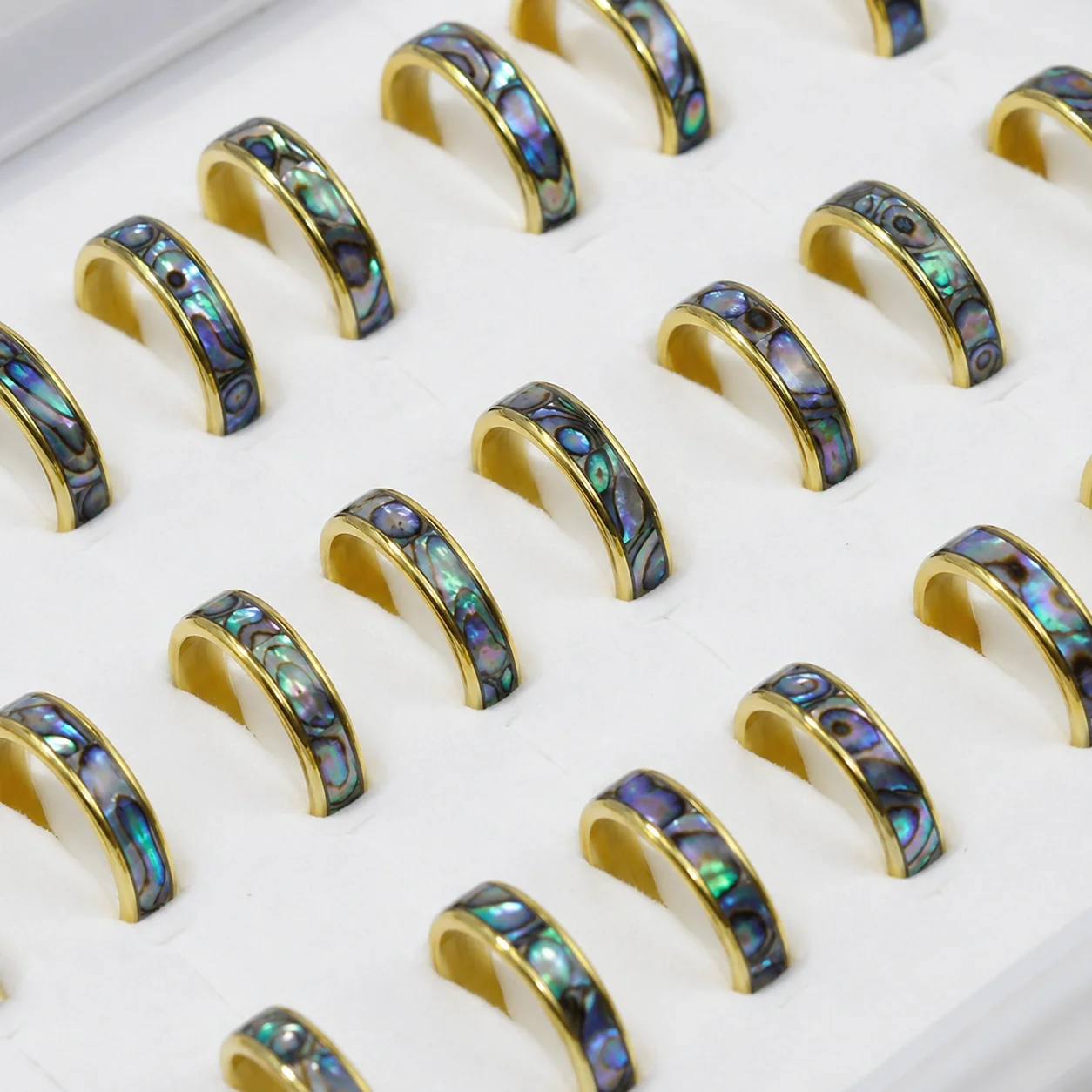 20 Stück Modische Natürliche Muschelringe aus Edelstahl, Nie Verblassend, für Damen und Herren, Schmuck in Großmengen LR4029 – Detail 13