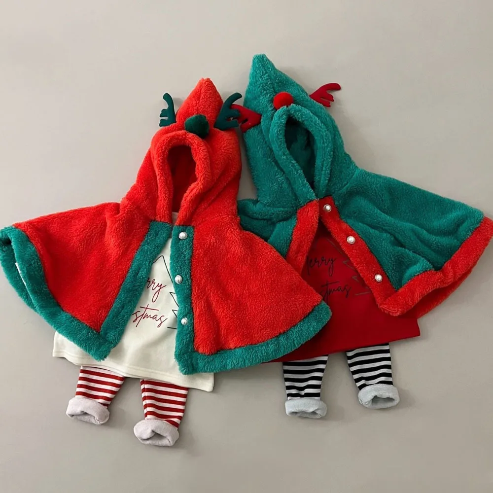 Baby Cloak Christmas Cute Warm Plush Infant Outerwear Autumn and Winter Hooded Newborn Jacket Thicken Children Clothing 아기 겨울옷