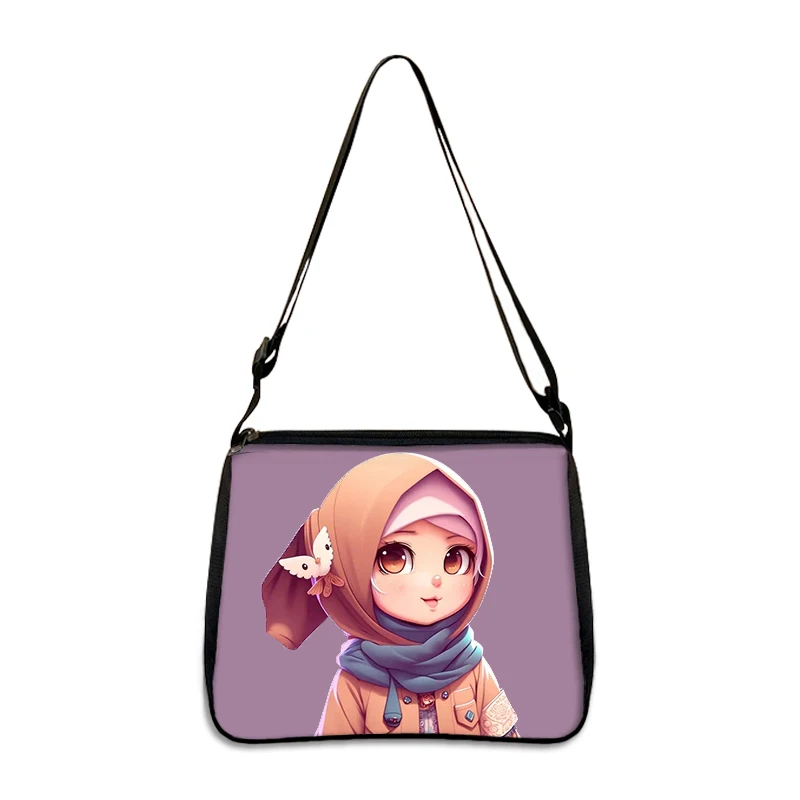 Kawaii Muslim Girl Print Shoulder Bag Islamic Girls Shopping Handbags Women Fashion Crossbody Bags Phone Holder Messenger Bag