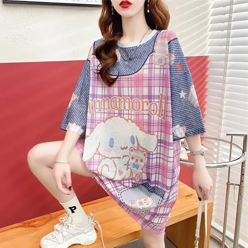 

Sanrio hello kitty Spring/Summer Short sleeve New Cartoon Long T-Shirt Dress Girls Short Sleeve Quick Dry Skirt