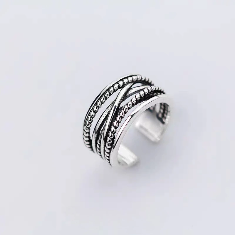 Retro Bold Twisted Ring Unique Style Korean Version Fashionable Exquisite Jewelry Gift 925 Sterling Silver Finger Ring for Women