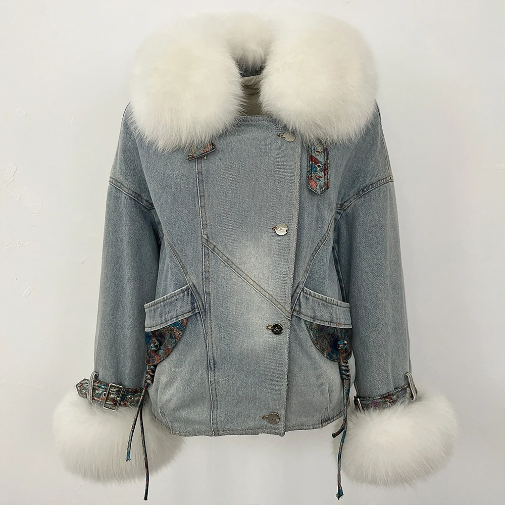 

MENINA новая осенне-зимняя одежда женская джинсовая куртка из натурального лисьего меха с внутренней крышкой женская толстая теплая меховая куртка-пуховик женская