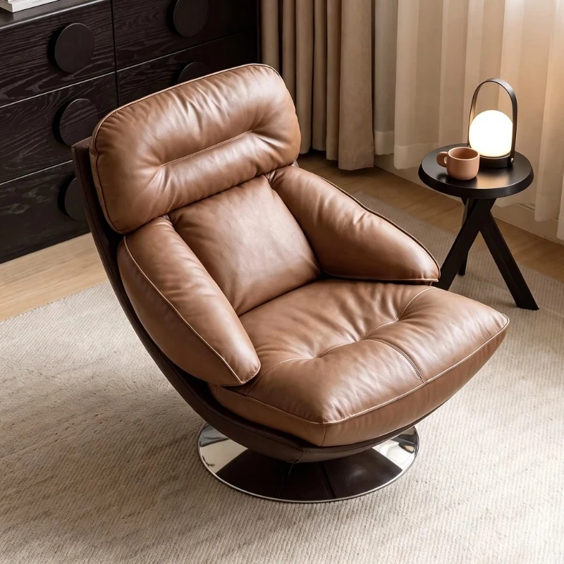 Rotating leisure chair living room soft leather chair home modern minimalist style single