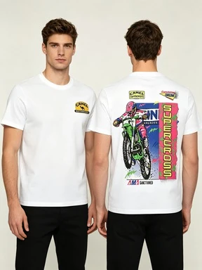 2026 Vintage T-Shirt Offroad Motorcycle Graphic Unisex Couples Matching Tee Crew Neck Front Back Print Street Casual Tee