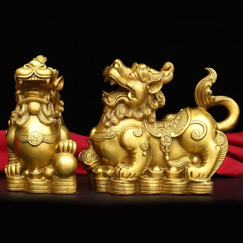 Feng Shui pixiu 2set Brass Statue chinese Home decor Sculpture a Pair Fortune piyao Figurine Attract Wealth Money and Good Luck