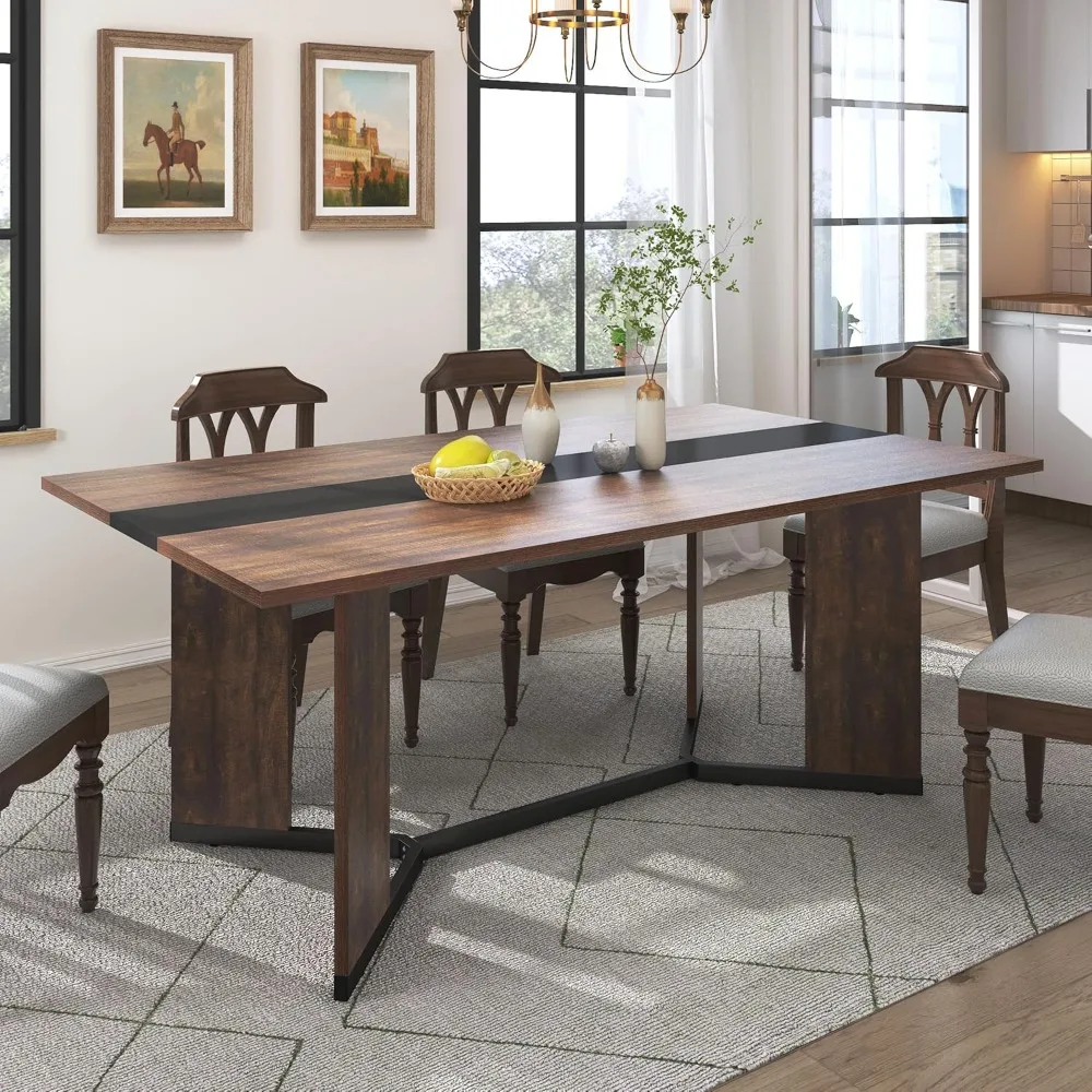 63In Large Rectangular Dining Table for 2 3 4 5 People w/Wood Watrproof Brown Tabletop,Adjustable Leg.5.2 ft Luxurious Family