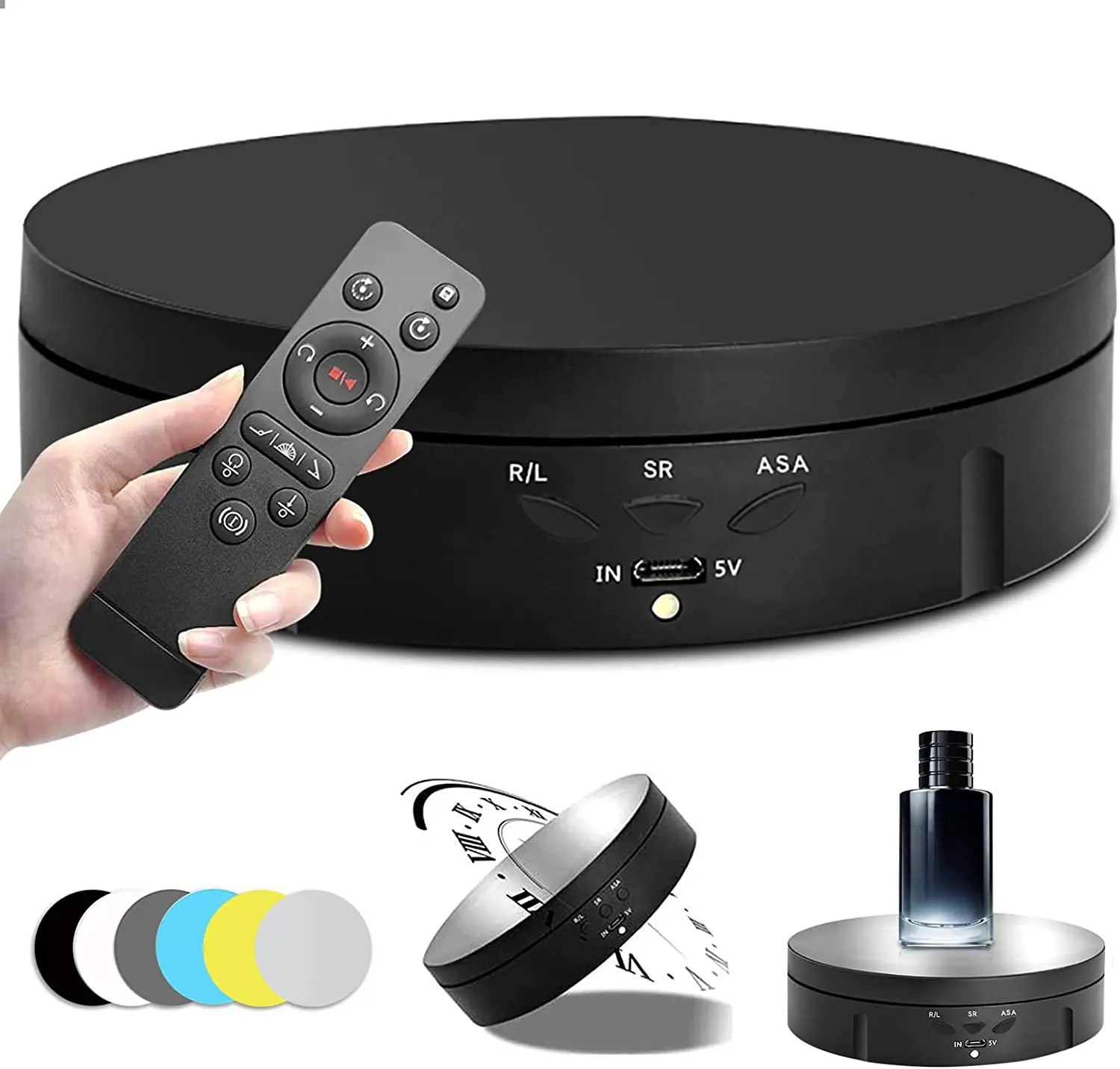 

360 Degree Electric Turntable with Remote Control Rotating Display Stand 6 Colors Backgrounds Photography Turntable