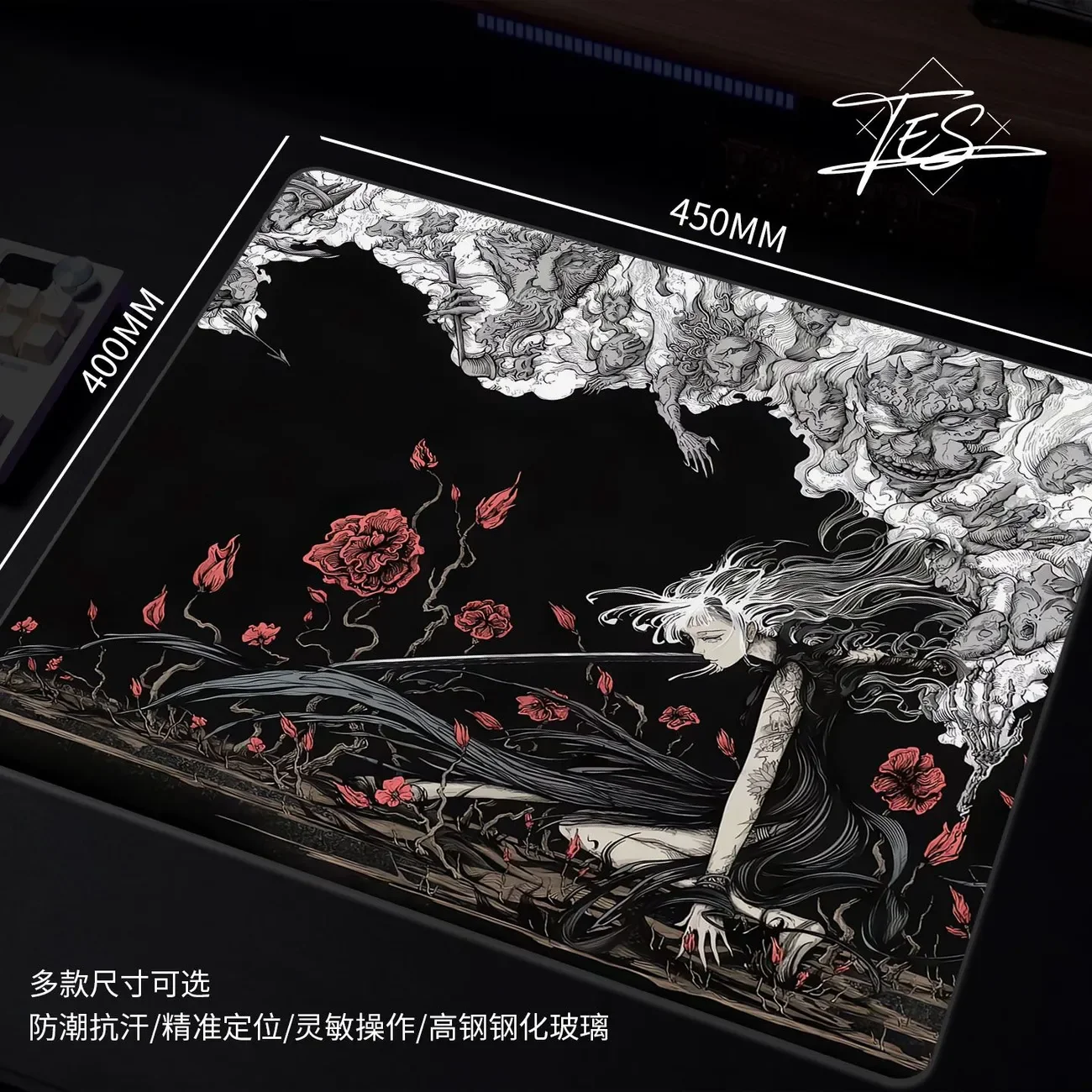 Cool Devil Surround Glass Mouse Pad HD Custom Tempered Upgrade Smooth FPS Esports Office Mouse Mat Desktop Computer Desk Pad