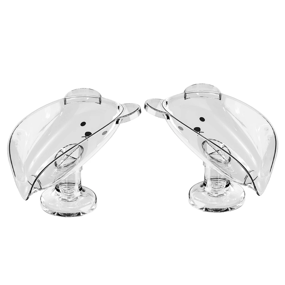 

2pcs Soap Box Self Draining Holder Anti Slip Bar Case Container Shower Dish Suction Cup Transparent Bathroom Tray