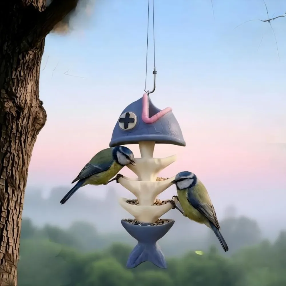 Resin Fish‑Bone Shaped Hanging Bird Feeder, Outdoor Decorative Wild Bird Food Dispenser For Garden Yard