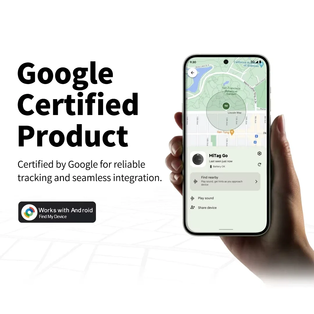 جهاز تعقب بلوتوث MiTag Go لمكتشف العناصر التي تعمل بنظام Android ومحدد المواقع مع Google Find My Device Air Tag لهاتف Samsung Xiaomi