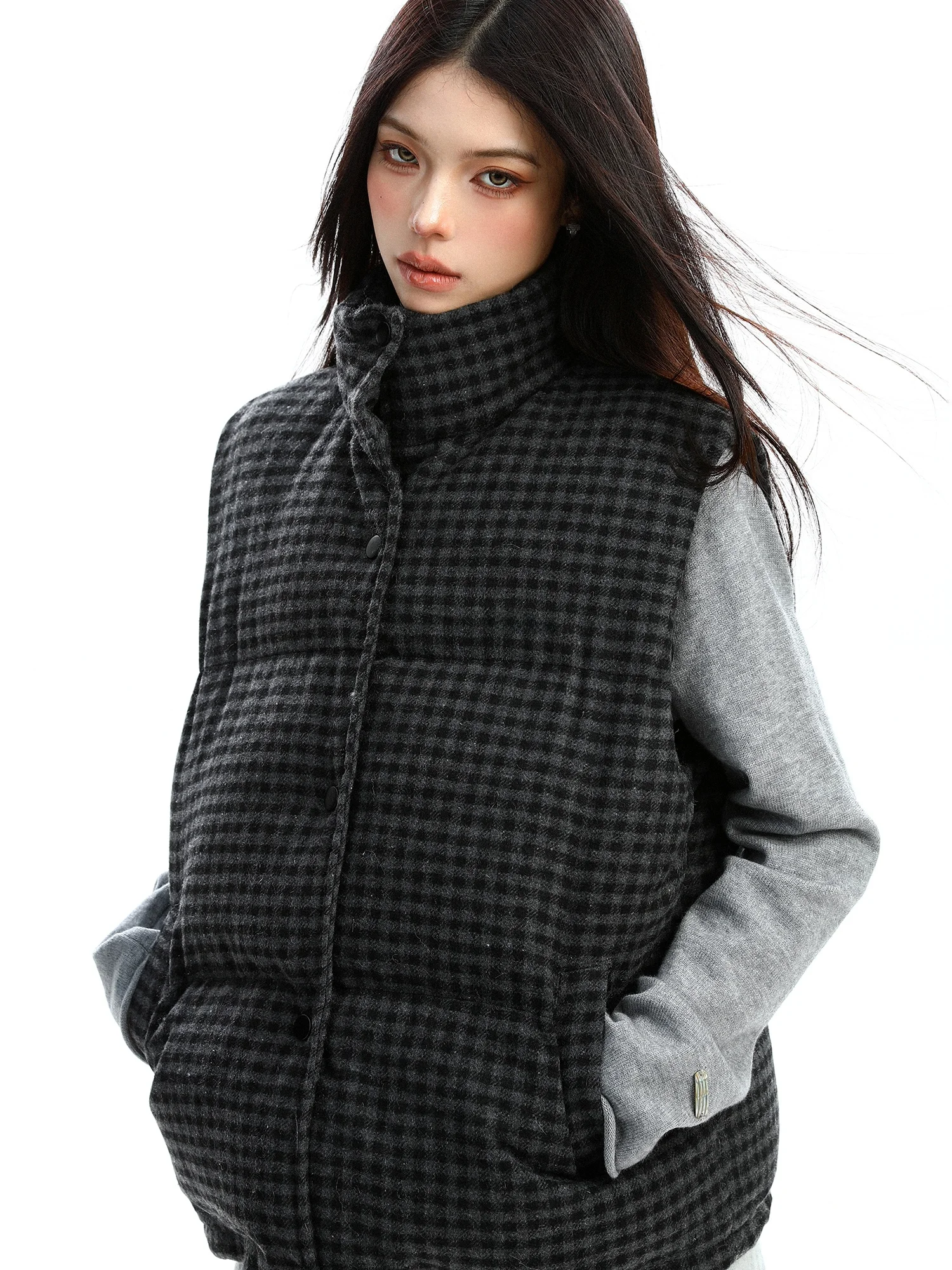 

Жилет Biggold в американском клетчатом стиле с воротником, женский, осенне-зимний, высококачественный, повседневный, свободный, для носки как верхняя одежда или под другую