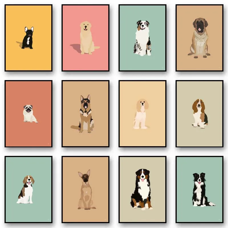 1pc frameless Canvas Painting Modern Colorful Abstract Puppy Portrait Poster Wall Art Picture Dachshund Bull Dog Canvas Painting