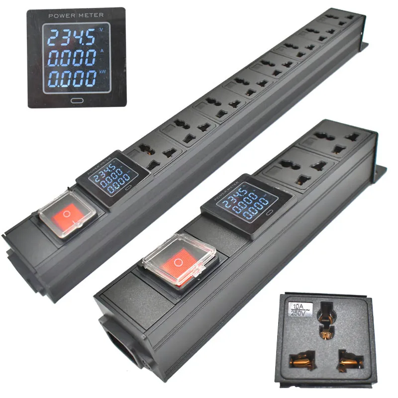 PDU power strip Aluminium alloy    C14 port  ammeter  Power Distribution Unit Switcher 1-8  Way 10A Universal Socket