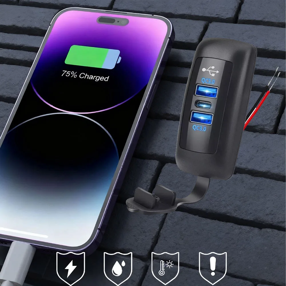 12 فولت USB مخرج طاقة السيارة USB Type-C مقبس شاحن السيارة 3 منافذ مزدوجة 18 واط QC3.0 المزدوج PD3.0 30 واط مهايئ شاحن سريع لسيارة RV #1