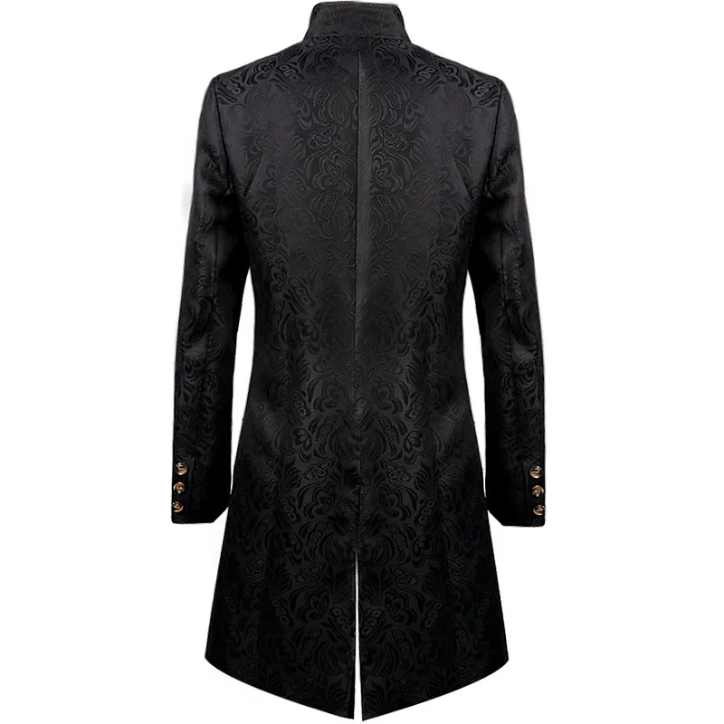 Classic Medieval Men Costume Jacquard Stand Collar Larp Viking Cosplay Jacket Coat Victorian Renaissance Style Clothing