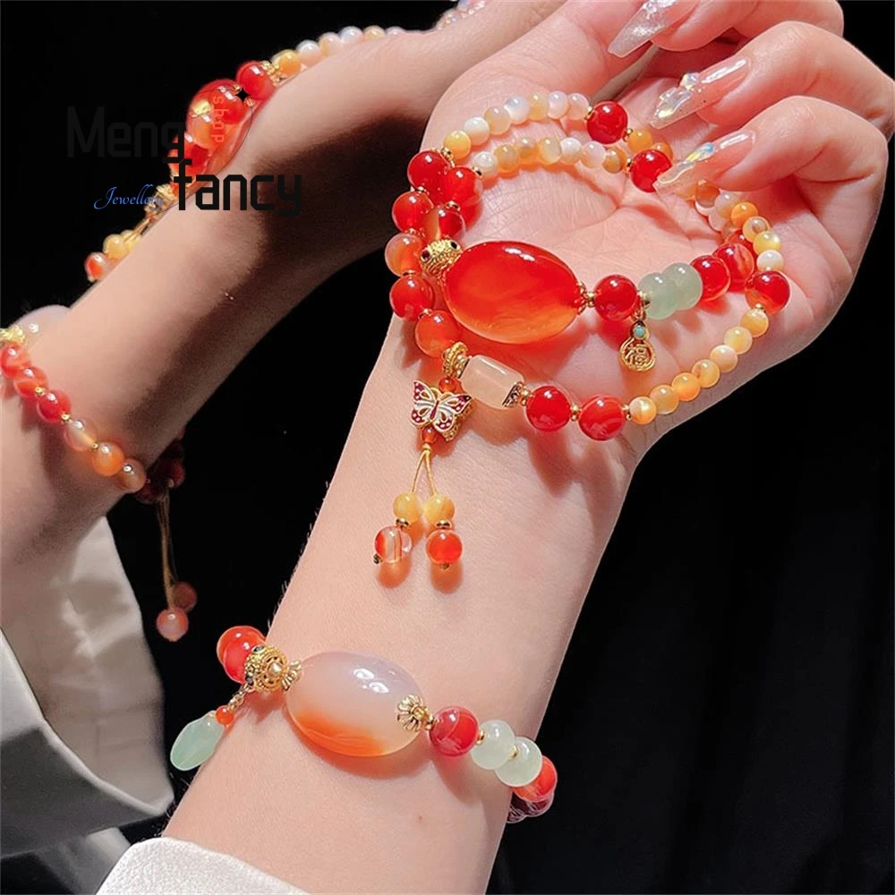 Natural Red Agate Butterfly High-class Sense Ancient Style Hand Rope Light Luxury Niche Exquisite Bracelet Fashion Fine Jewelry