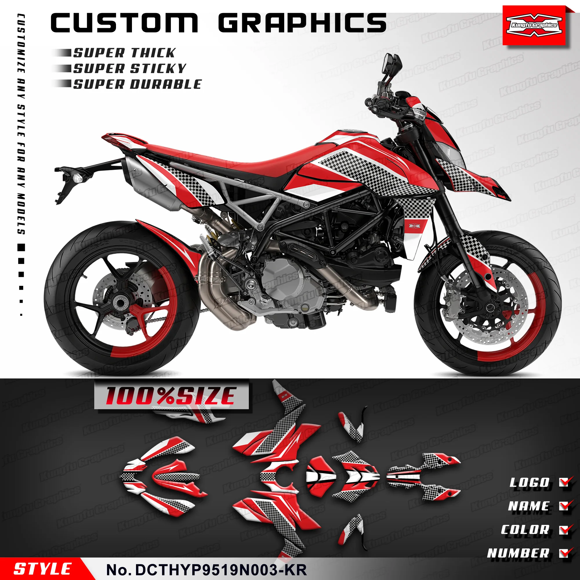 

KUNGFU GRAPHICS Supermoto Sticker Wrap Kit for Hypermotard 950 Hypermotard950 2019 2020 2021 2022 2023, Graphics Kit Vinyl Decal