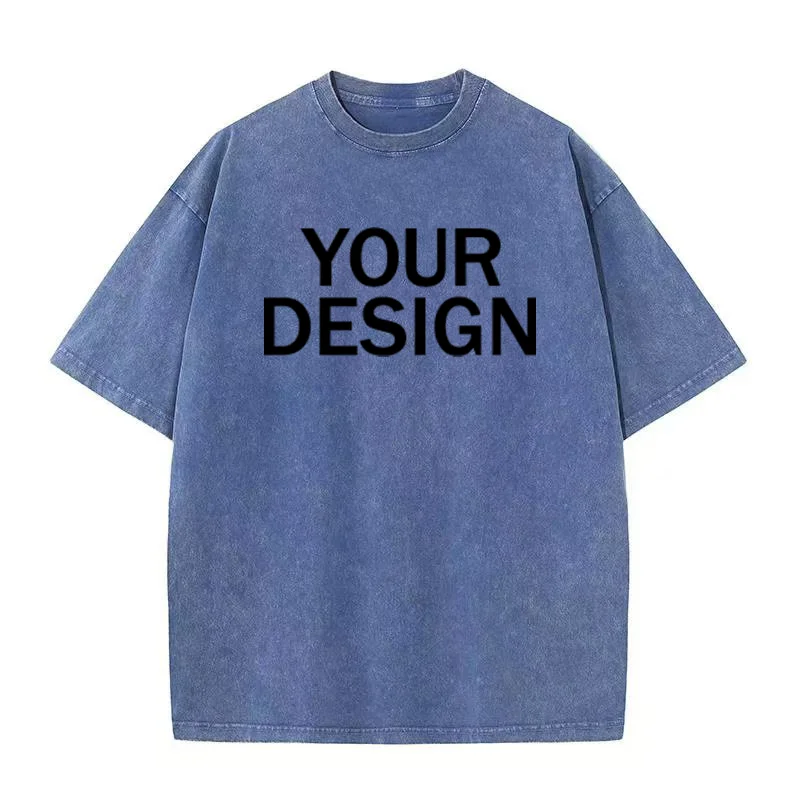 Unisex Cotton Wash T-Shirt Vintage Custom Print Pattern Oversized Short Sleeve T-Shirt Rapper Streetwear Men's Casual T-Shirt - view 6