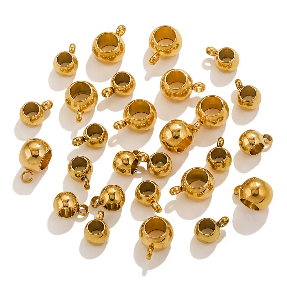 Aiovlo 20pcs/lot Stainless Steel Hole 3 4 5mm Gold Silver Charm Pendant Connectors Bracelet Beads Diy Bracelet Jewelry Findings