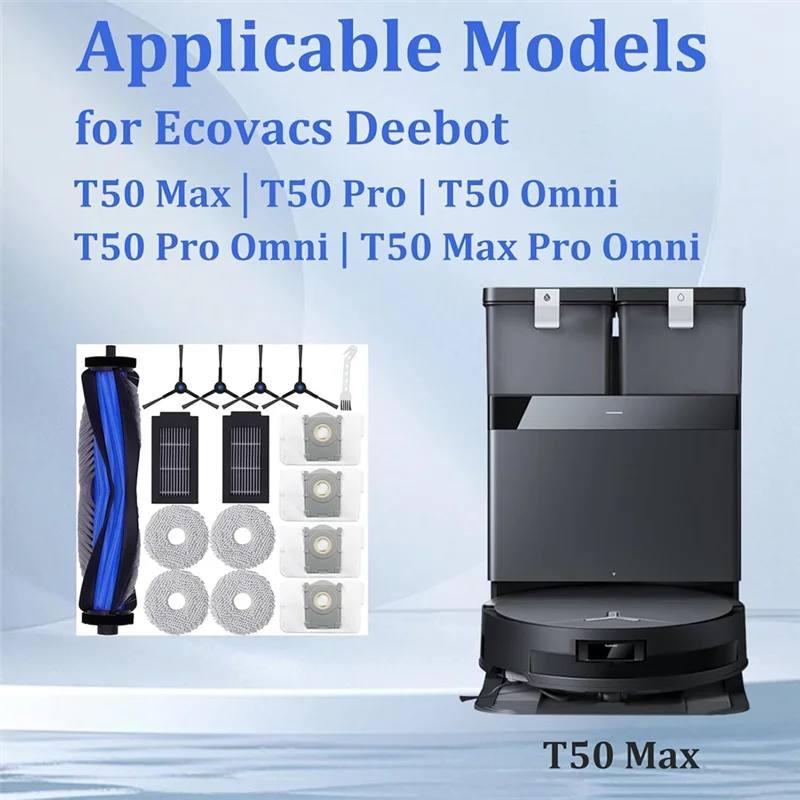ABVI-For Ecovacs Deebot T50 Max/T50 Pro/T50 Omni/T50 Pro Omni/T50 Max Pro Vacuum Main Side Brush Filters Mop Dust Bag