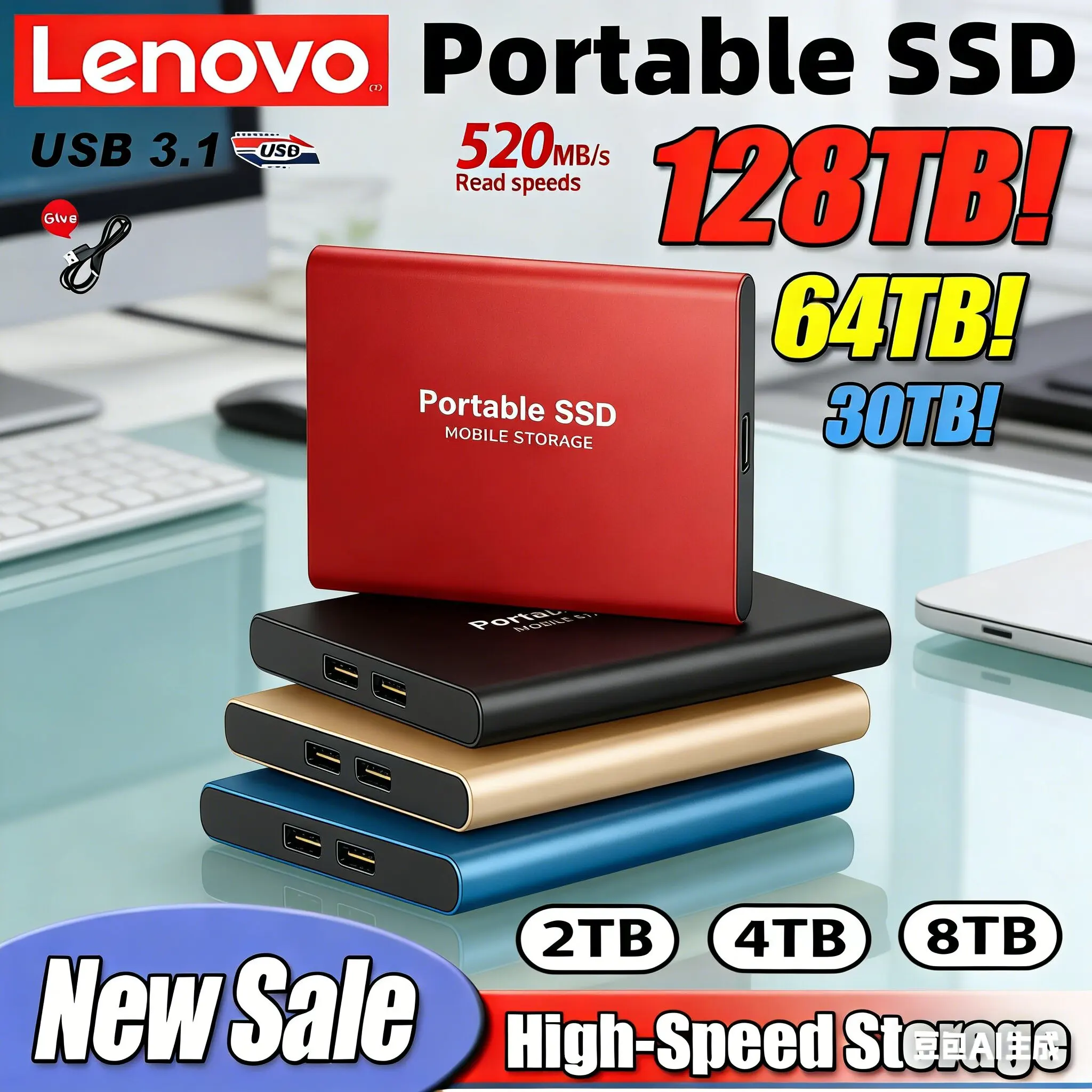 

Высокоскоростной внешний жесткий диск Lenovo 500 ГБ, 2 ТБ, 4 ТБ, 8 ТБ, 16 ТБ, USB 3.1, SSD 2.5 дюйма, портативный SSD для ноутбука, PS4