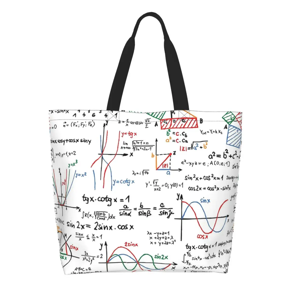 Mathematics Formulas Numbers Shopping Tote Bag Canvas Large Capacity Shoulder Bags Shopper Grocery Handbag for Women