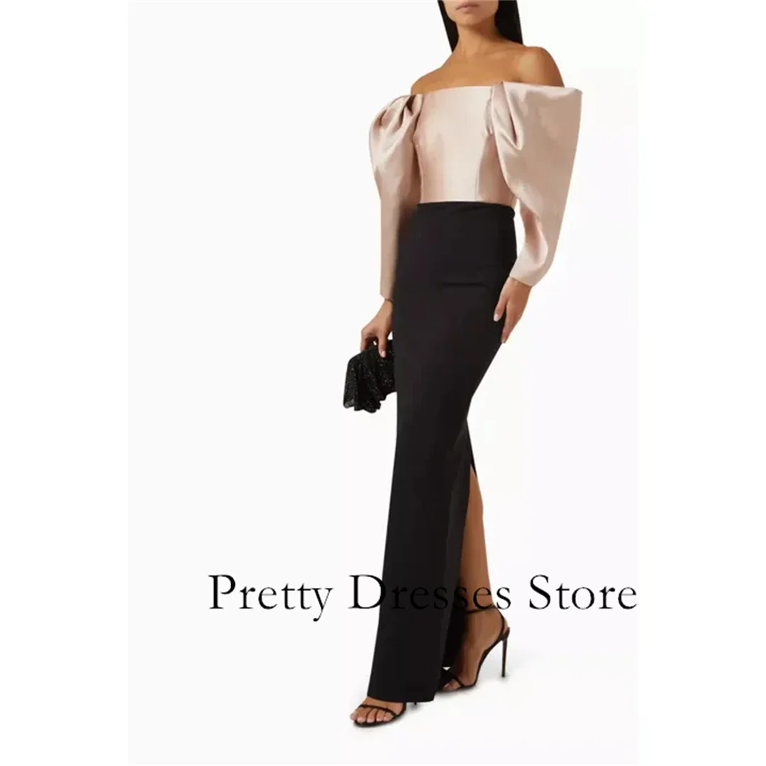 Robe longue en crêpe, épaules dénudées, demi-manches, froncée, robes de soirée personnalisées, robes de bal formelles