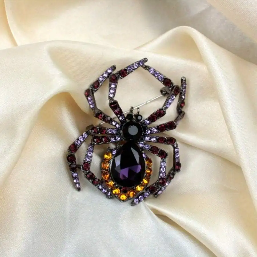 1pc Vintage Exaggerated Rhinestone Spider Brooch Pin For Women Men Fashion Retro Lady Insect Crstyal Badges