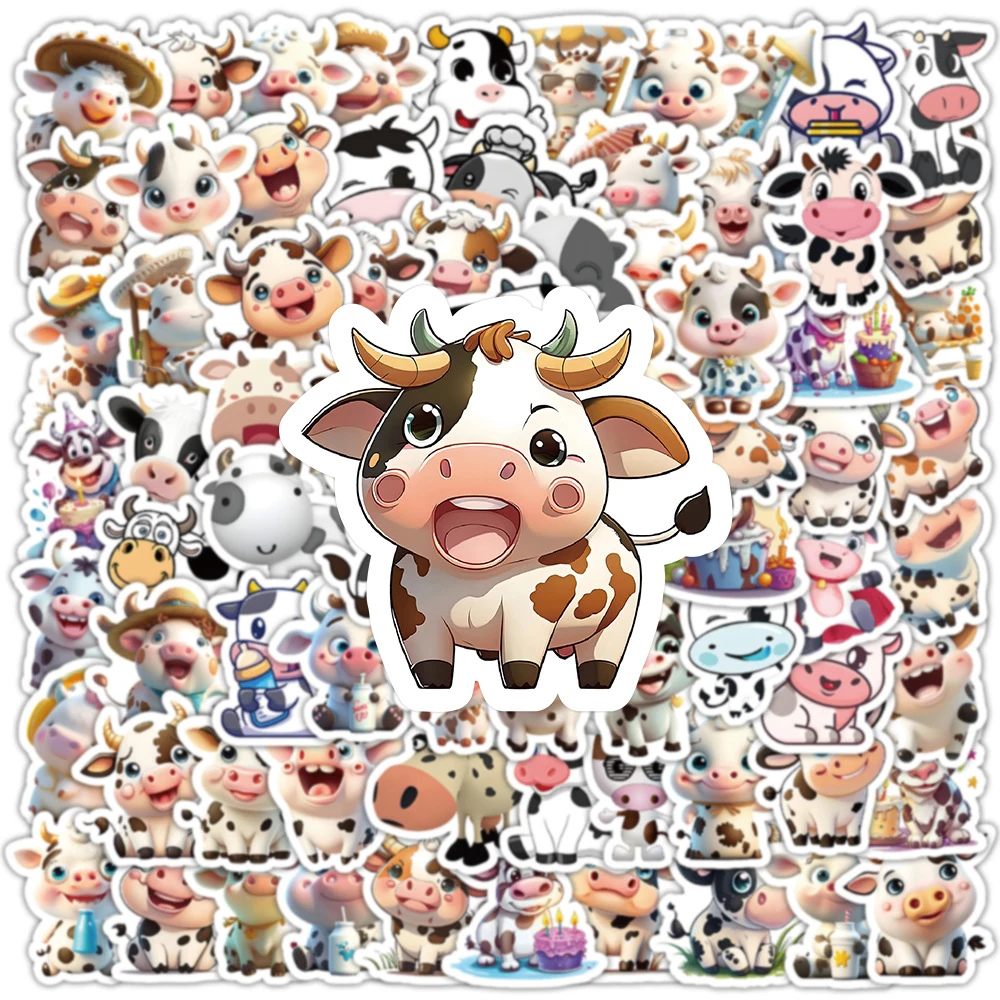 

10/30/50/100pcs Cute Animal Cow Cartoon Stickers for Kids Toys Waterproof DIY Laptop Skateboard Stationery Kawaii Sticker Packs