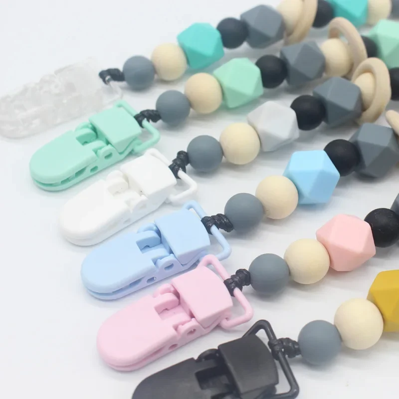 Baby Boy Pacifier Clip Chain Retro European Style Solid Color Nipplt Clip Chain Silicone Beech  Pacifier Chain Baby Accessories