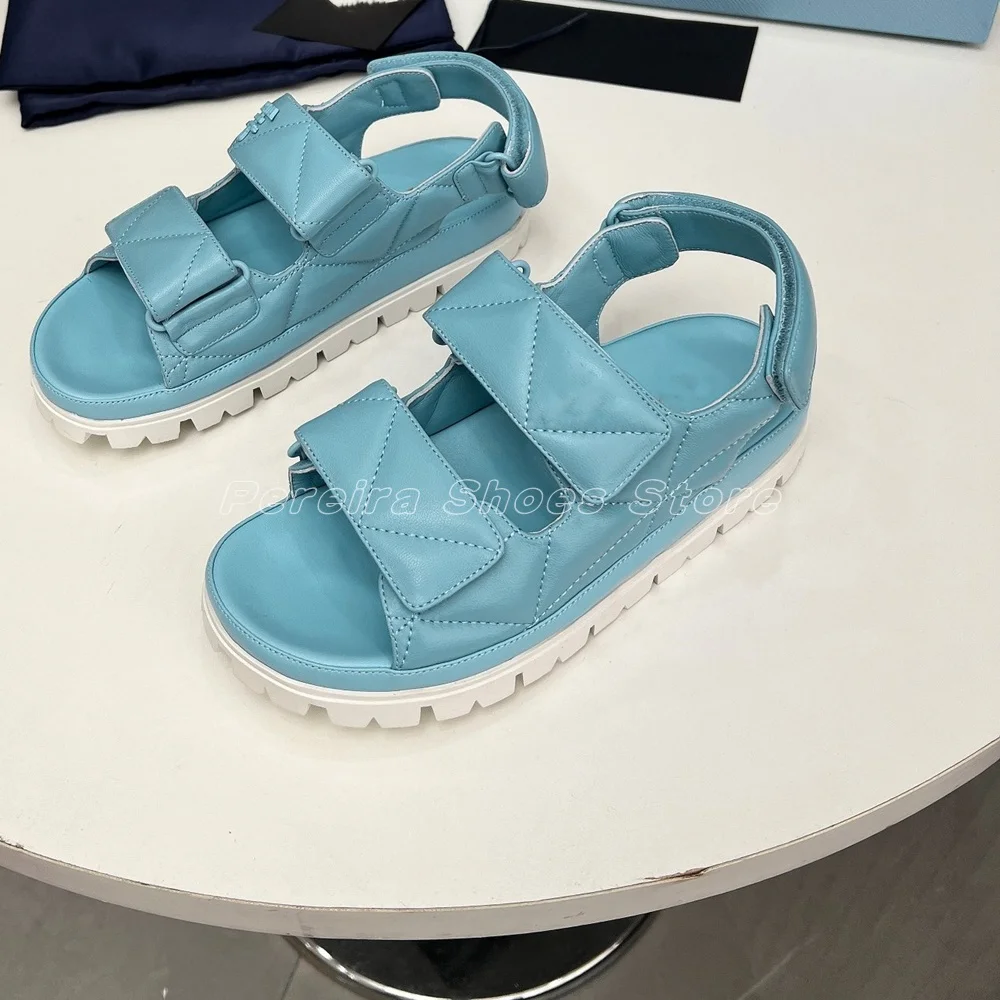 

Concise Summer Sandals Solid Thick Shoes Ankle Buckle Strap Blue White Shoes Open Toe 2024 Fashion Ladies Dress Usual Shoes