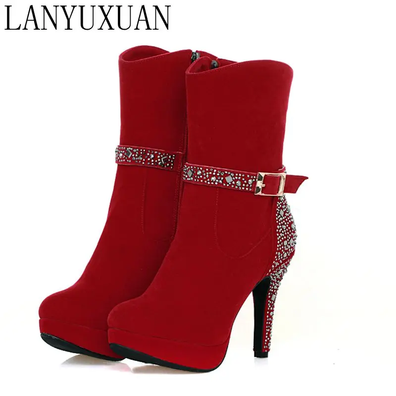 Big Size 33-41 for Women Sexy High Heels Goth Warm Short Boots Autumn Winter Shoes Pointed Toe Platform Knight New Boots F315