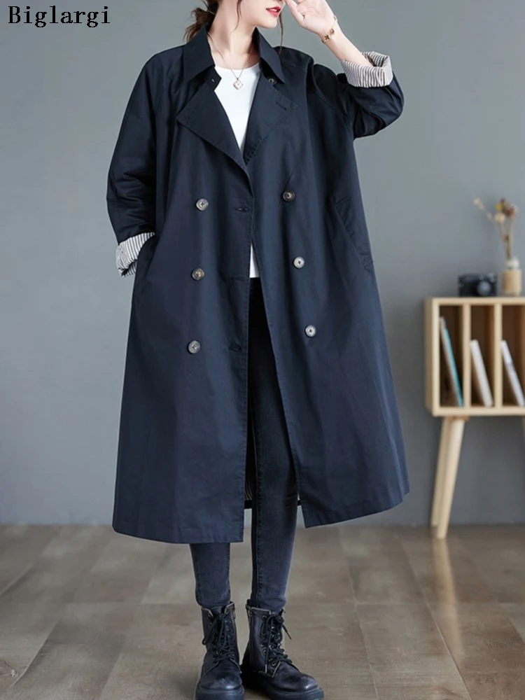 

Oversized Autumn Long Trench Coat Women Loose Casual Pleated Ladies Windbreak Jackets Fashion Woman Trench Coats