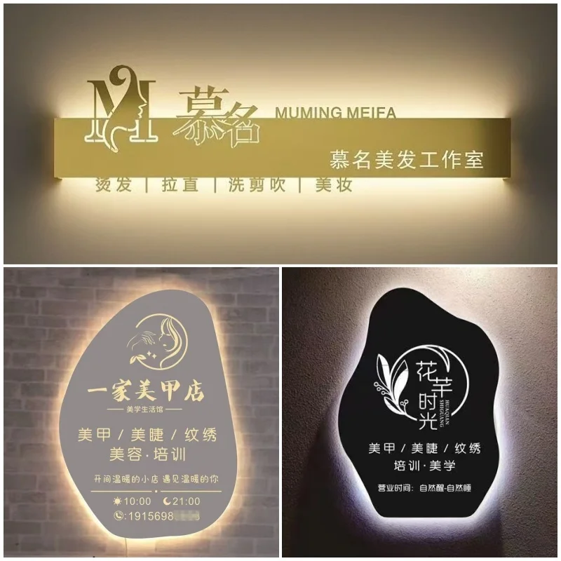 Custom. [Customized Hollow out] Hollow Light Box Billboard Customized Iron Signboard Company Background Wall Display Ca