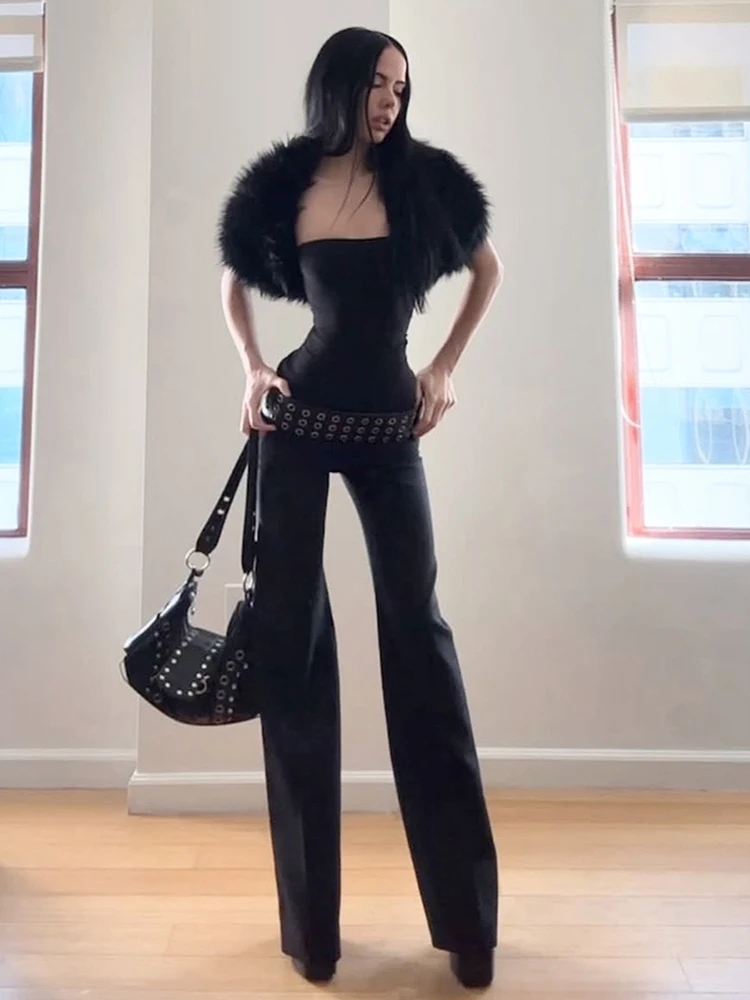 Weird Puss Trend Classic 2-Piece Set Women Sexy Furry Shawl+Sleeveless Tank Top Fashion Party Club Stretch Skinny Activi Outfits