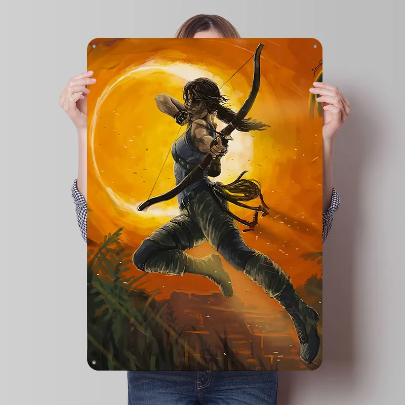 Tomb Raider Lara Croft Metal Poster Custom Wall Art Retro Vintage Tinplate Signs for Man Cave Bedroom Decorations Room Ornaments
