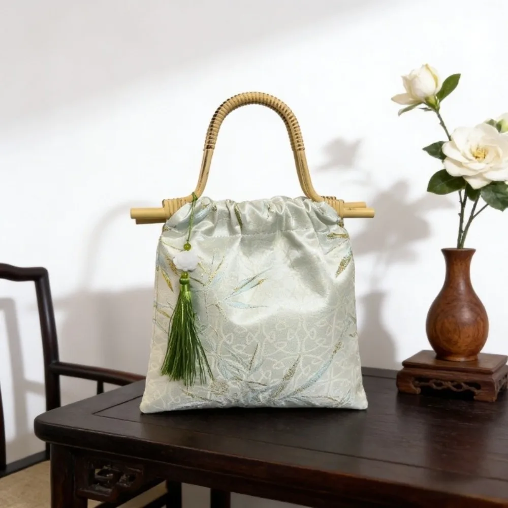 Imitation Bamboo Node New Chinese Style Handbag Printed Resin Hanfu Bucket Bag Tassel Bamboo Leaf Tote Bag Cheongsam Accessories