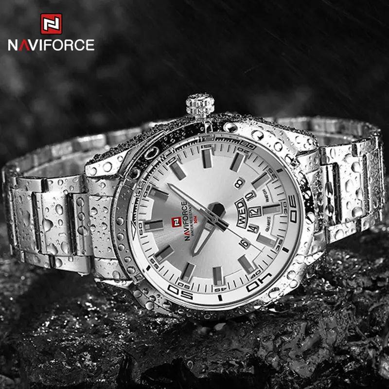 NAVIFORCE Watch Men Fashion Stainless Steel Waterproof Casual Wristwatch Quartz Calendar Sport Military Clock Relogio Masculino