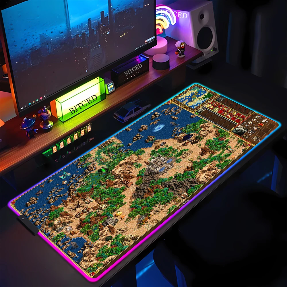 RGB Gaming Mousepads Desk Pad 90x40 Keyboard Mat LED Heroes of Might and Magic 3 Map Mousepad XXL Luminous Mouse Pads Mouse Mats