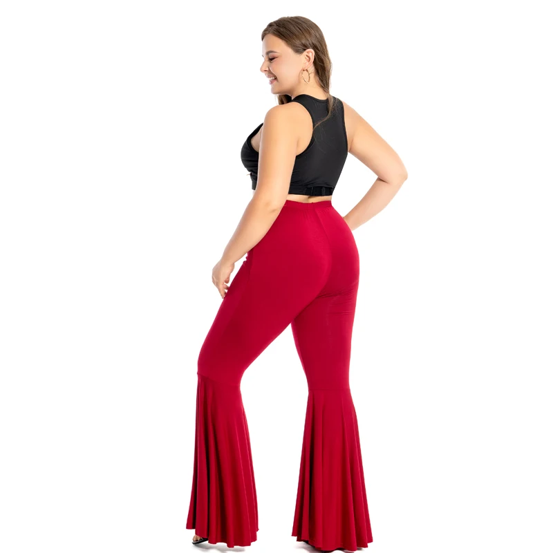 Babbytoro Women Flare Leggings Wide Leg Loose Bell Bottom Dance Party Modal Cotton Legin Pants Plus Size 5XL 4XL 3XL L Black Red