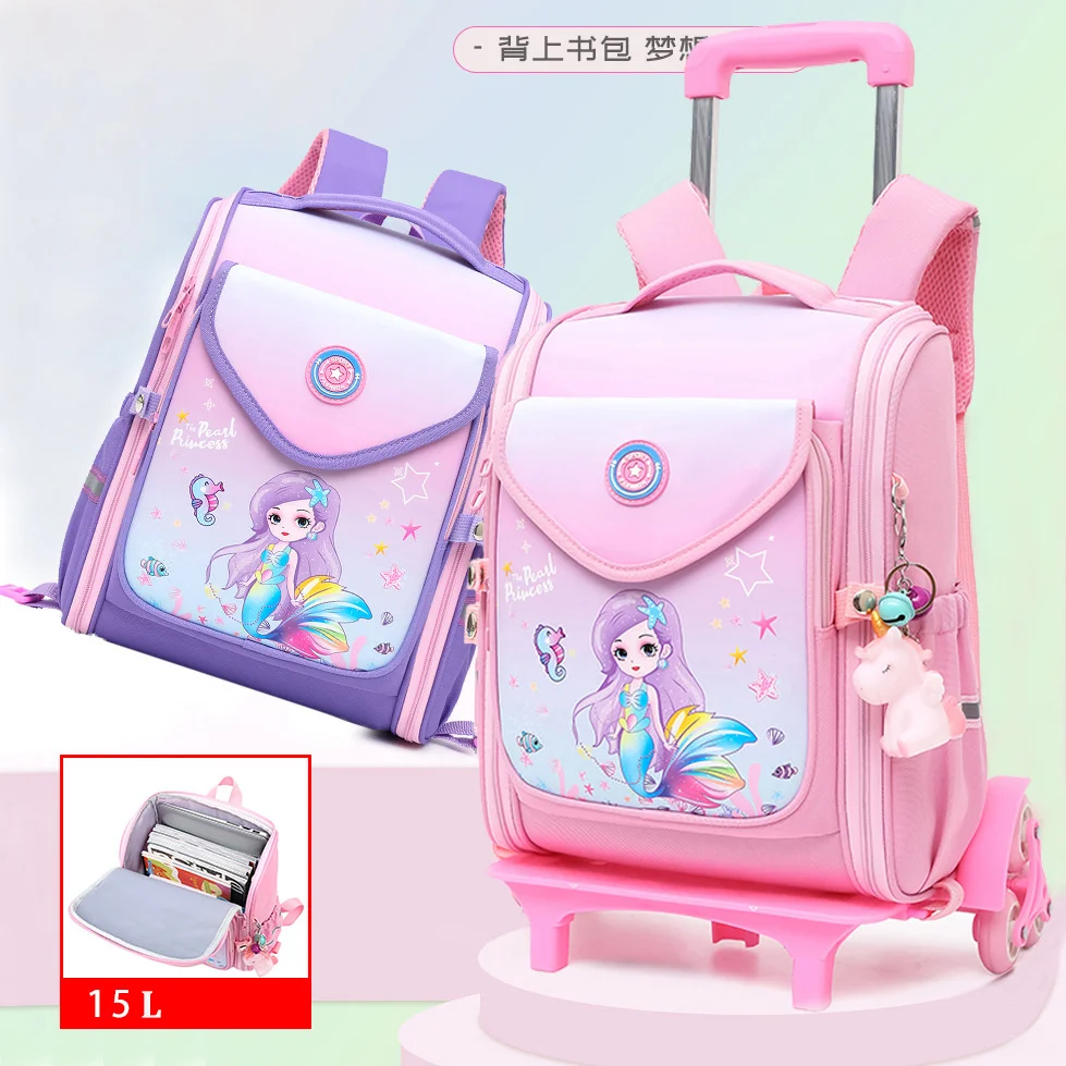 School Wheeled Cartoon school bag set for girls Trolley Bag with Wheels Backpack Rolling luggage Kids Bacpack