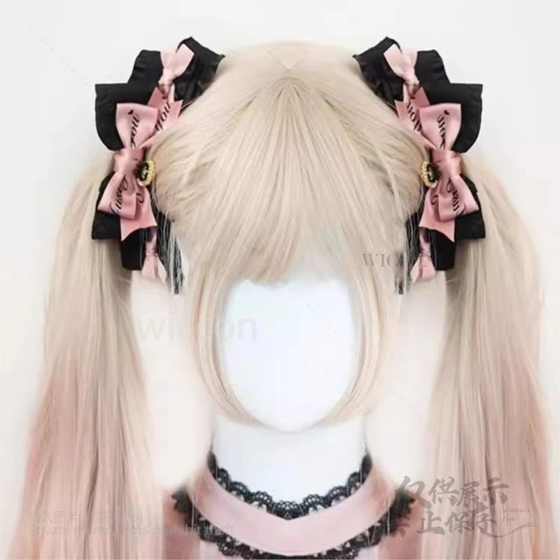 Y2K Jirai Kei لوليتا اليابانية اكسسوارات أسود وردي القوس مشبك شعر الحلو لوليتا اليدوية الدعامة الإناث أغطية الرأس تأثيري حلي