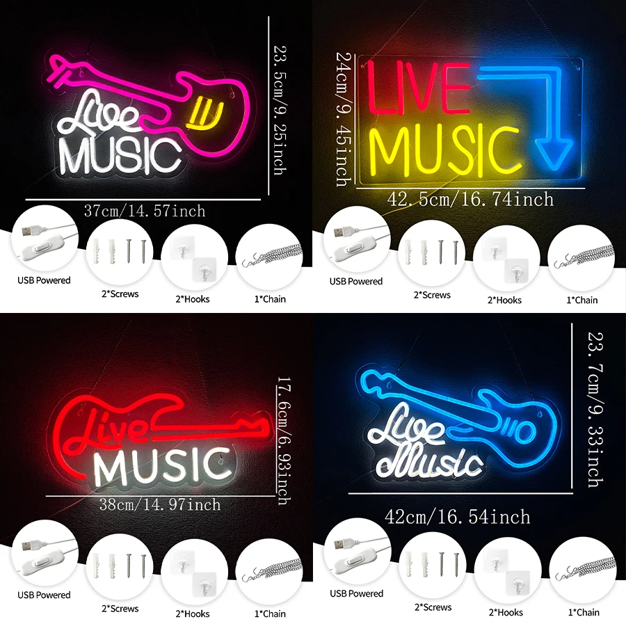 Live Music Series Neon Sign For Wall Decor,Light Up Sign For Game Room,Man Cave,Club,Music Studio Decor,Best Gift For Friends